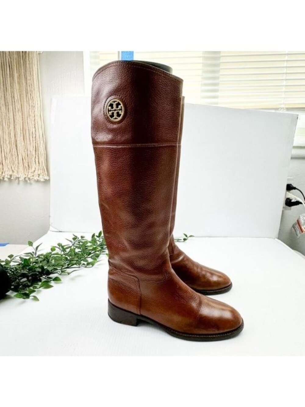 Tory Burch Knee High Junction Leather Riding Boots Brown 8.5 - Picture 3 of 15